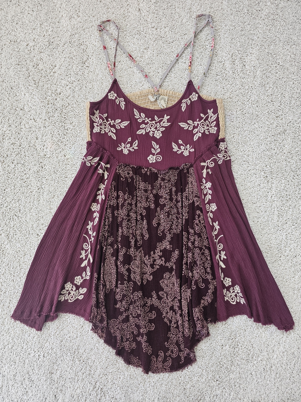 New Gimmicks By BKE Plum Spaghetti-Strap Embroidered Top